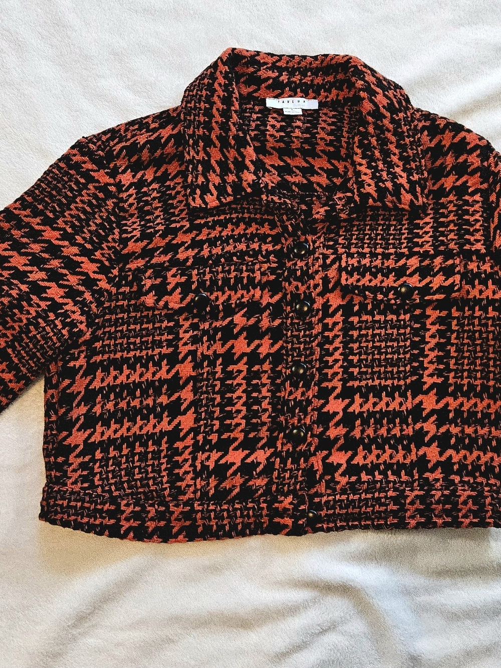 FAVLUX Cropped Houndstooth Blazer in Red & Black